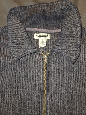EXCHANGE Men's Charcoal Full-Zip Ribbed Knit Sweater